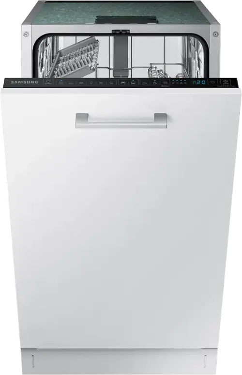 Samsung DW50DG430B00LE Built-in Narrow Dishwasher, 9 Place Settings, 6 Programs, Auto-door Opening, AquaStop, LED Display, Black, 44.8 cm Width