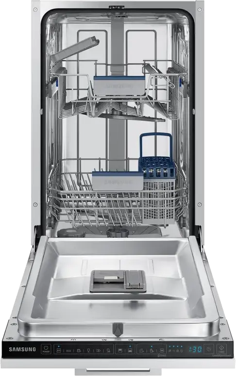 Samsung DW50DG430B00LE Built-in Narrow Dishwasher, 9 Place Settings, 6 Programs, Auto-door Opening, AquaStop, LED Display, Black, 44.8 cm Width