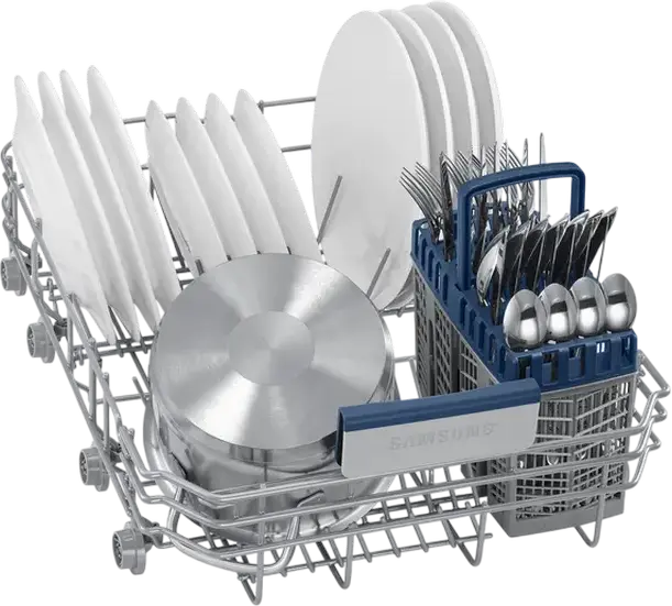 Samsung DW50DG430B00LE Built-in Narrow Dishwasher, 9 Place Settings, 6 Programs, Auto-door Opening, AquaStop, LED Display, Black, 44.8 cm Width