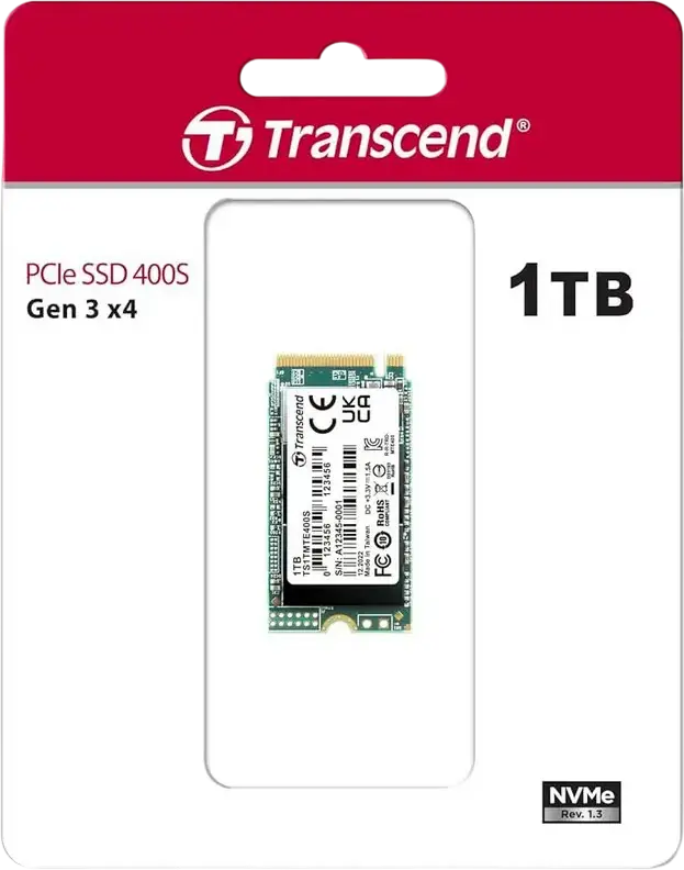 SSD Transcend MTE400S 1TB M.2 2242 NVMe PCIe Gen3 x4, 3D NAND, Скорость чтения 2000МБ/с, Запись 1700МБ/с, Ресурс 400 TBW