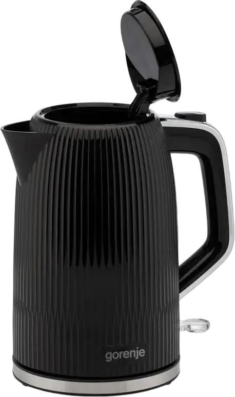 Fierbător electric Gorenje K17DPB Morning Duo, 1.7L, 2200W, Corp Plastic, Negru, Control Strix, Baza Rotativă 360 de grade, Protecție Fierbere Secate