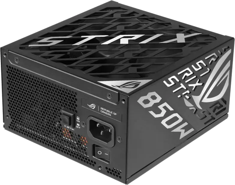 Блок питания ASUS ROG Strix 850W Platinum, ATX 3.1, 80 PLUS Platinum, Полностью модульный, PCIe 5.1 12V-2x6, GaN MOSFET, вентилятор 0дБ, черный