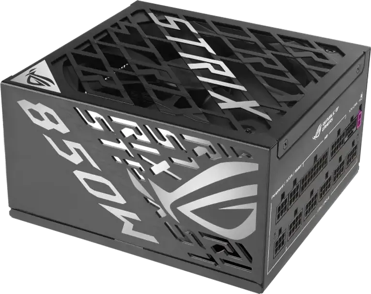 Блок питания ASUS ROG Strix 850W Platinum, ATX 3.1, 80 PLUS Platinum, Полностью модульный, PCIe 5.1 12V-2x6, GaN MOSFET, вентилятор 0дБ, черный