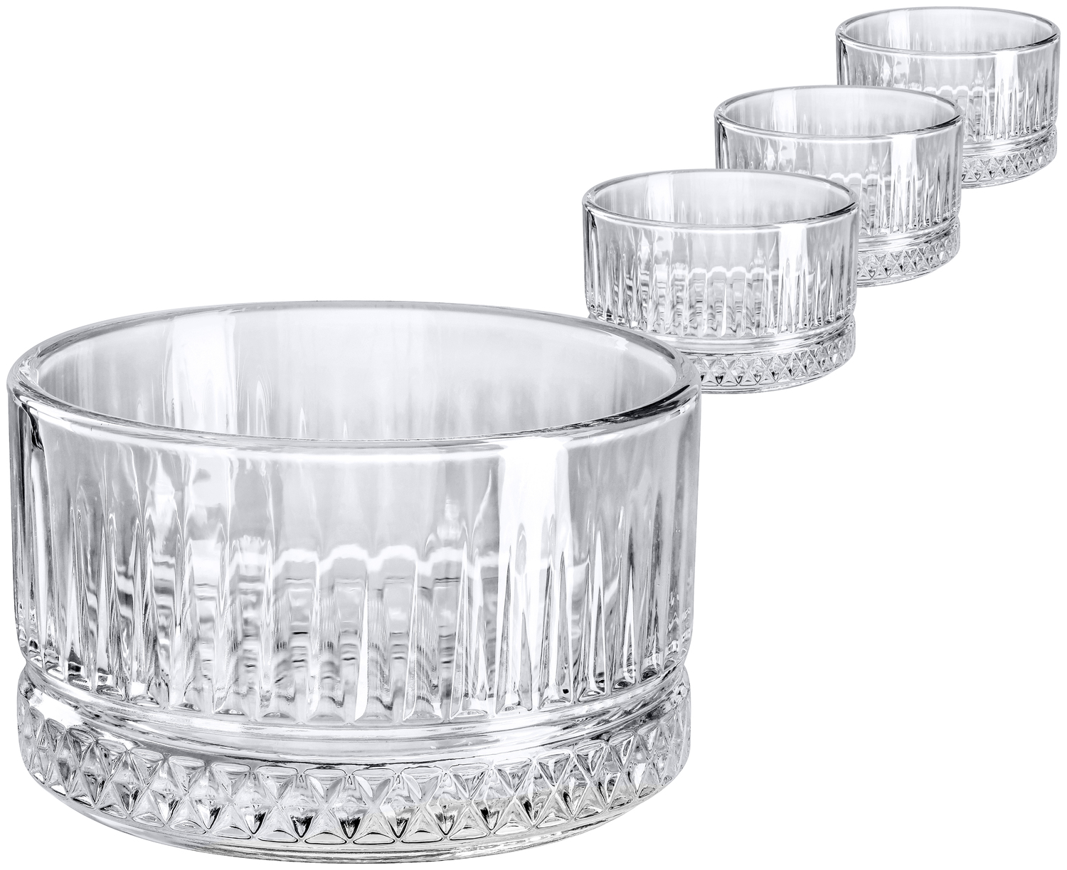 Pasabahce Elysia Glass Bowl 230ml Transparent Relief Grooved Pattern Thick-Walled Robust Dishwasher Safe Food-Safe Glassware