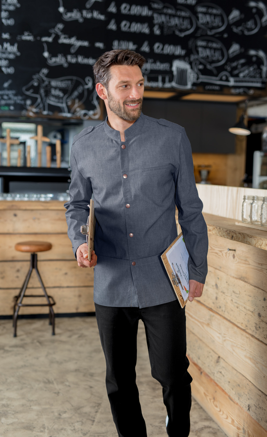 Jacheta de Serviciu Jobeline May pentru Barbati, Marime 50, Denim Deschis, Cu Guler Ridicat, Material Respirabil WERIN TEC light, Amestec Bumbac, Uniforma Profesionala