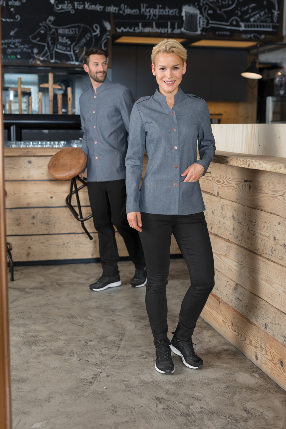 Jacheta de Serviciu Jobeline May pentru Barbati, Marime 50, Denim Deschis, Cu Guler Ridicat, Material Respirabil WERIN TEC light, Amestec Bumbac, Uniforma Profesionala