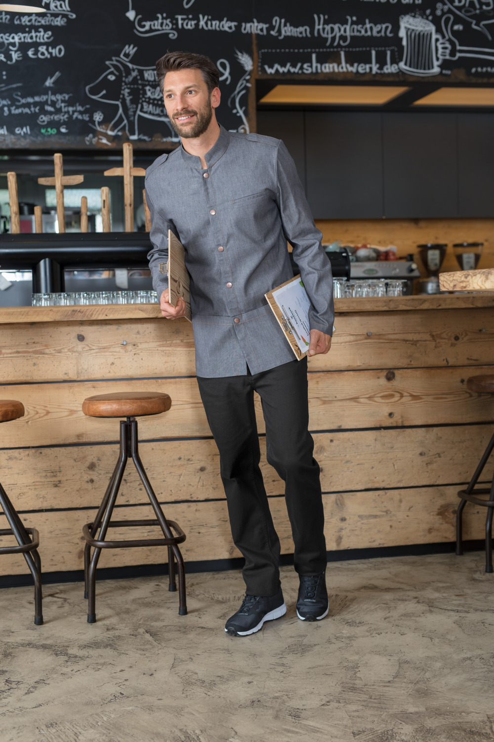 Jacheta de Serviciu Jobeline May pentru Barbati, Marime 50, Denim Deschis, Cu Guler Ridicat, Material Respirabil WERIN TEC light, Amestec Bumbac, Uniforma Profesionala