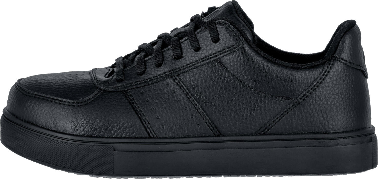 JOBELINE LUSINI Solutions GmbH Safety shoe Smash Pro Sicherheitsschuh Smash Pro Safety shoe Smash Pro; Size EU 40; black Sicherheitsschuh Smash Pro; Schuhgröße 40; schwarz Upper material and inner lining: 100% microfiber. Trendy safety shoe with aluminum toe cap in leather look made of embossed microfiber for men and women. Complies with protection class S2 (standard EN ISO 20345:2022). Water-repellent and with matching color laces. Removable, washable OrthoLite® insole for optimum arch support. The slip-resistant rubber sole with EVA core for more comfort complies with the SR standard. It offers optimum traction on damp and slippery floors, has an antistatic effect and is resistant to oils and greases. Supplied with shoe bag and additional pair of laces. Obermaterial und Innenfutter: 100 % Mikrofaser Trendiger Sicherheitsschuh mit Aluminiumkappe in Lederoptik aus geprägter Mikrofaser für Damen und Herren. Entspricht der Schutzklasse S2 (Norm EN ISO 20345:2022). Wasserabweisend und mit farblich passenden Schnürsenkeln. Herausnehmbare, waschbare OrthoLite® Innensohle zur optimalen Unterstützung des Fußgewölbes. Die rutschhemmende Gummisohle mit EVA-Kern für mehr Komfort entspricht dem SR-Standard. Sie bietet optimale Bodenhaftung auf feuchten und rutschigen Böden, wirkt antistatisch und ist resistent gegen Öle und Fette. Lieferung inkl. Schuhbeutel und zusätzlichem Paar Schnürsenkel.