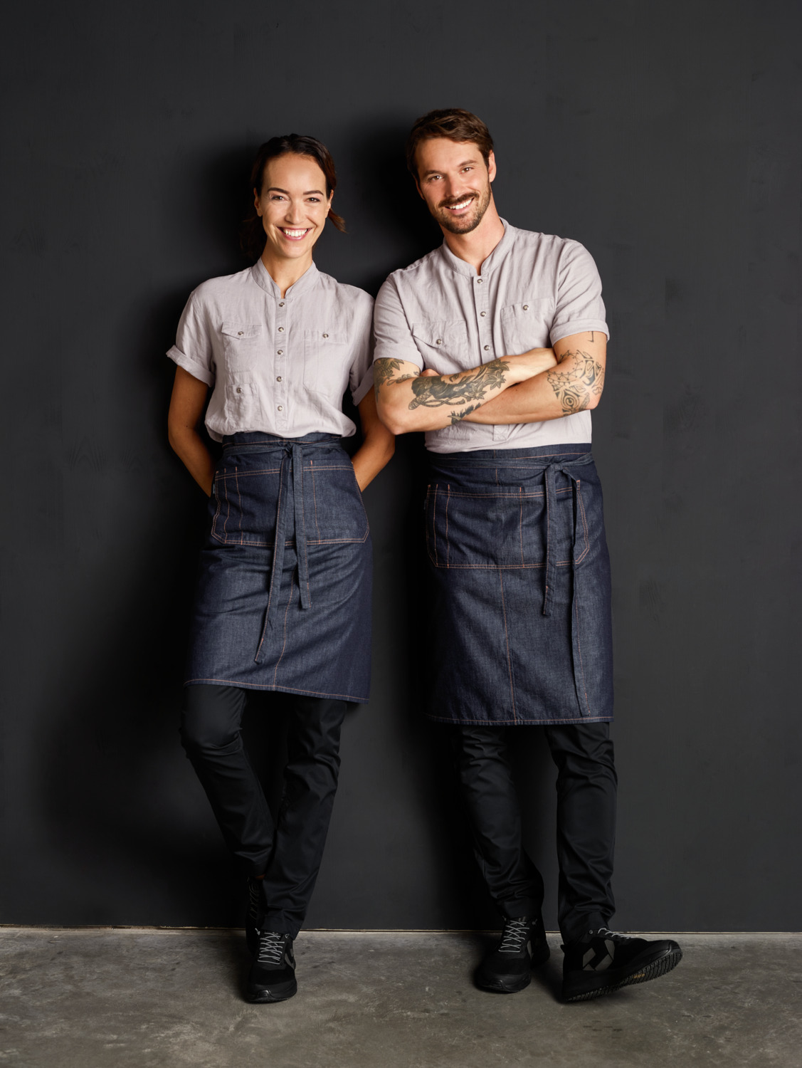 Jobeline Jacob Men's Short-Sleeved Chef's Shirt, 45% Cotton 55% Linen, 180 g/m², Stand-up Collar, 3 Snap-Button Patch Pockets, Breathable Grey, Own Size