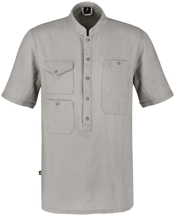 Jobeline Jacob Men's Short-Sleeved Chef's Shirt, 45% Cotton 55% Linen, 180 g/m², Stand-up Collar, 3 Snap-Button Patch Pockets, Breathable Grey, Own Size