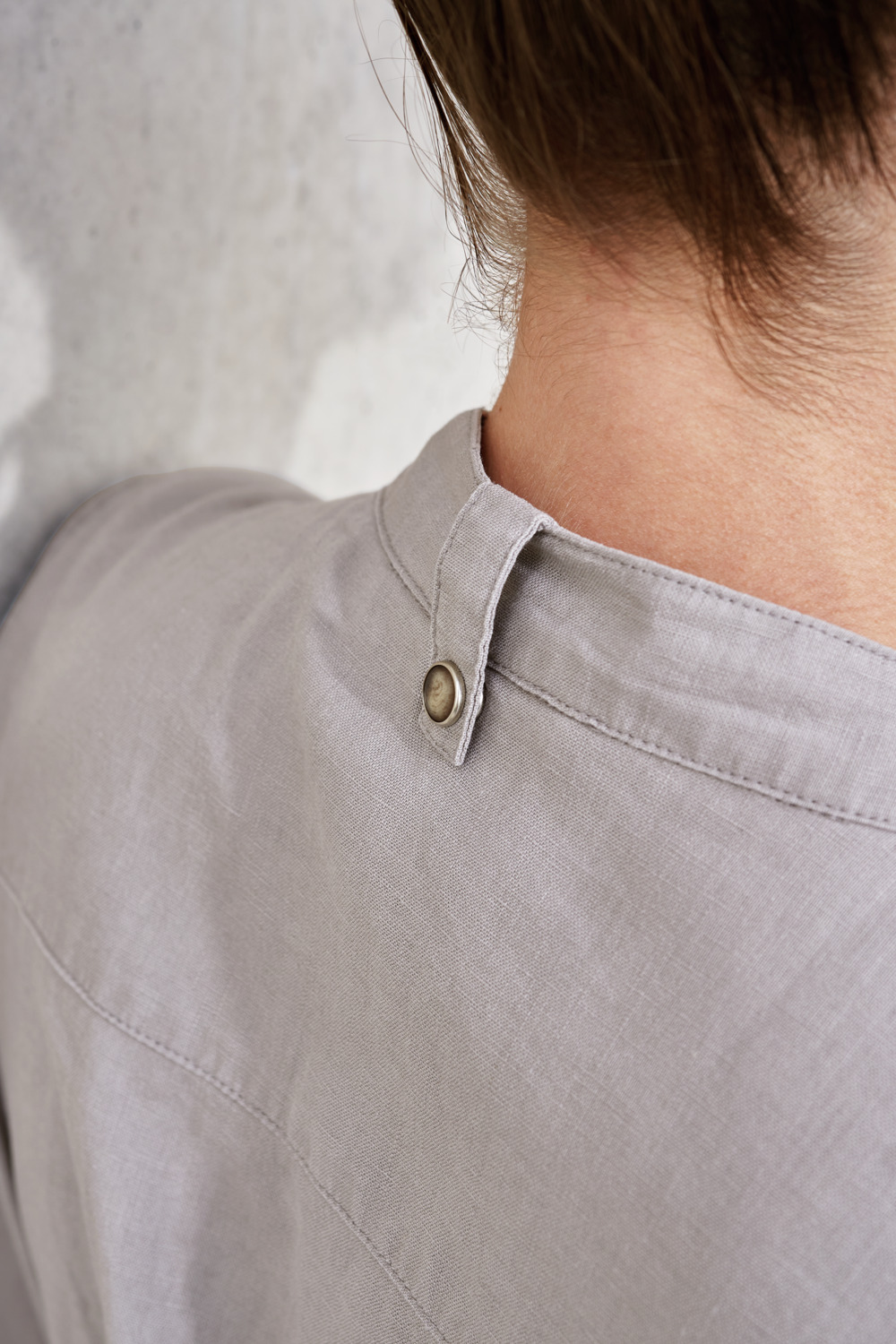 Jobeline Jacob Men's Short-Sleeved Chef's Shirt, 45% Cotton 55% Linen, 180 g/m², Stand-up Collar, 3 Snap-Button Patch Pockets, Breathable Grey, Own Size