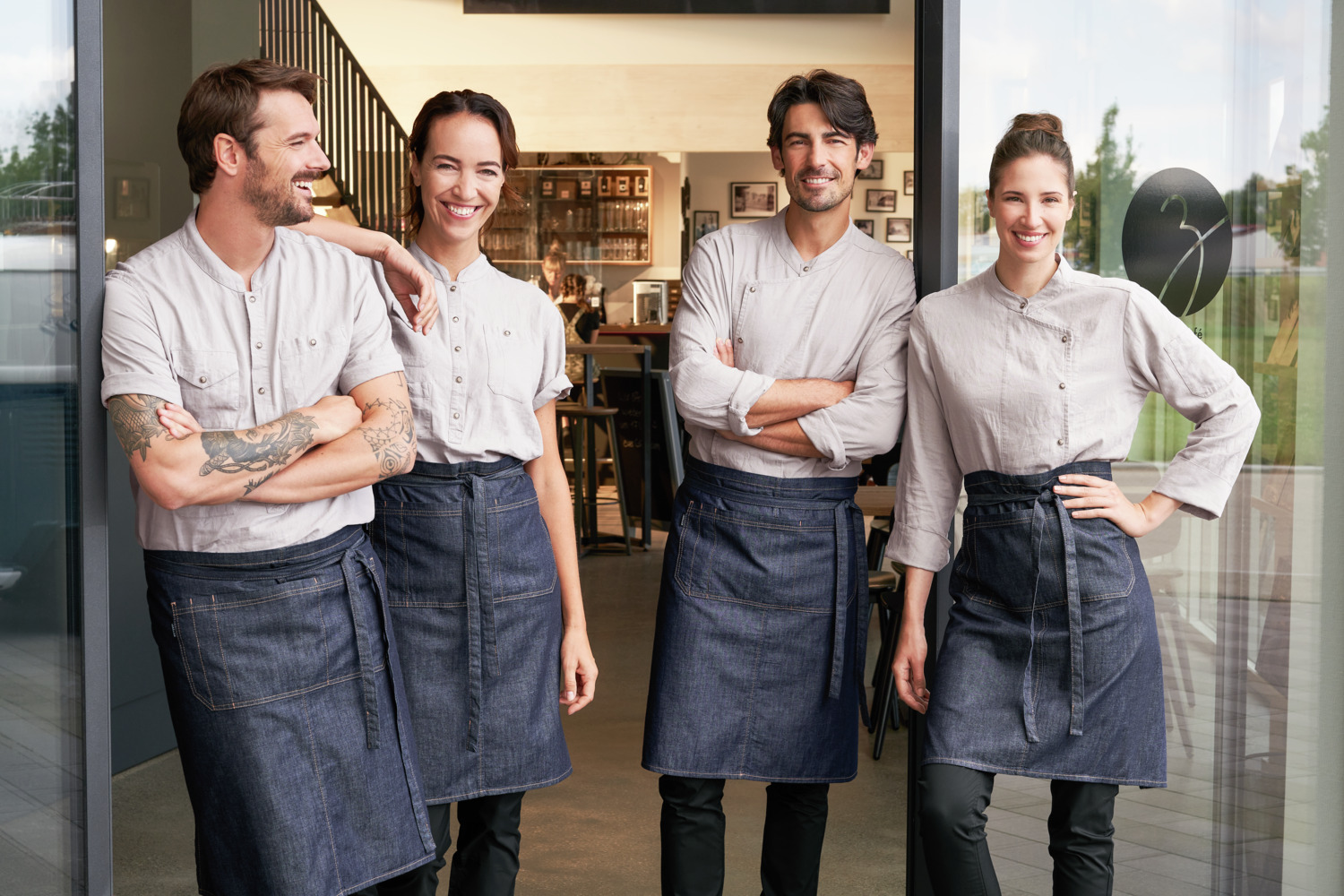 Jobeline Jacob Men's Short-Sleeved Chef's Shirt, 45% Cotton 55% Linen, 180 g/m², Stand-up Collar, 3 Snap-Button Patch Pockets, Breathable Grey, Own Size