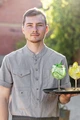 Jobeline Jacob Short-Sleeved Chef's Shirt for Men, Size 46, Cotton-Linen Blend 180 g/m², Breathable Straight Cut with Stand-up Collar and Snap Pockets