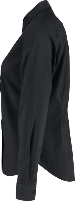 Jobeline Porter Women's Long-Sleeved Blouse, Black, Cotton-Polyester Blend, Regular Fit with Shirt Collar and Rounded Hem
