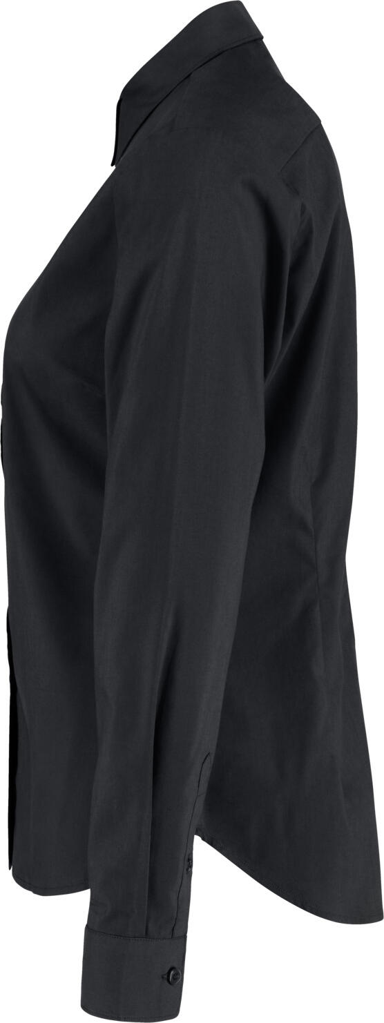 Jobeline Porter Women's Long-Sleeved Blouse, Black, Cotton-Polyester Blend, Regular Fit with Shirt Collar and Rounded Hem