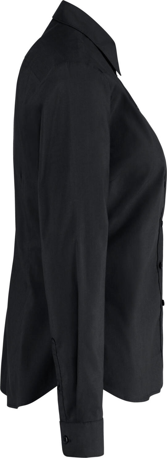Jobeline Porter Women's Long-Sleeved Blouse, Black, Cotton-Polyester Blend, Regular Fit with Shirt Collar and Rounded Hem