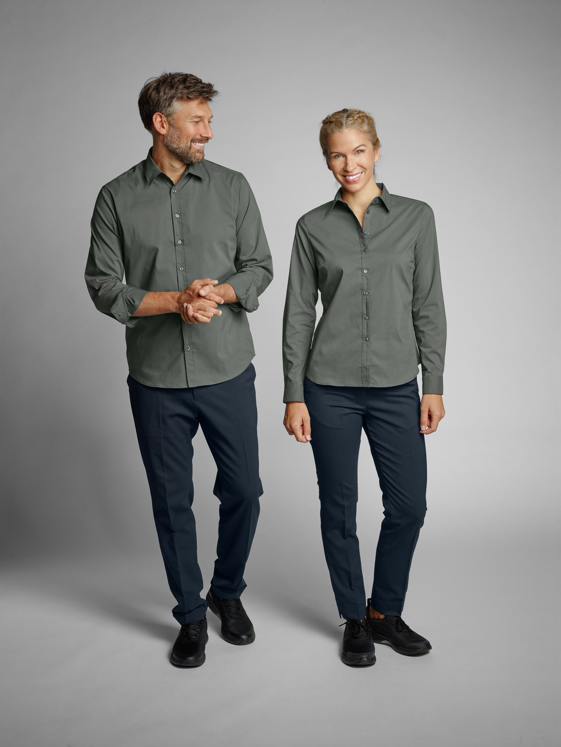 Jobeline Porter Women's Professional Blouse, Regular Fit, Cotton-Polyester Blend, Easy-Care, Shirt Collar, Rounded Hem, HoReCa Uniform, Size 40, Color: dark-grey