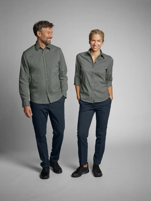 Jobeline Porter Women's Professional Blouse, Regular Fit, Cotton-Polyester Blend, Easy-Care, Shirt Collar, Rounded Hem, HoReCa Uniform, Size 40, Color: dark-grey