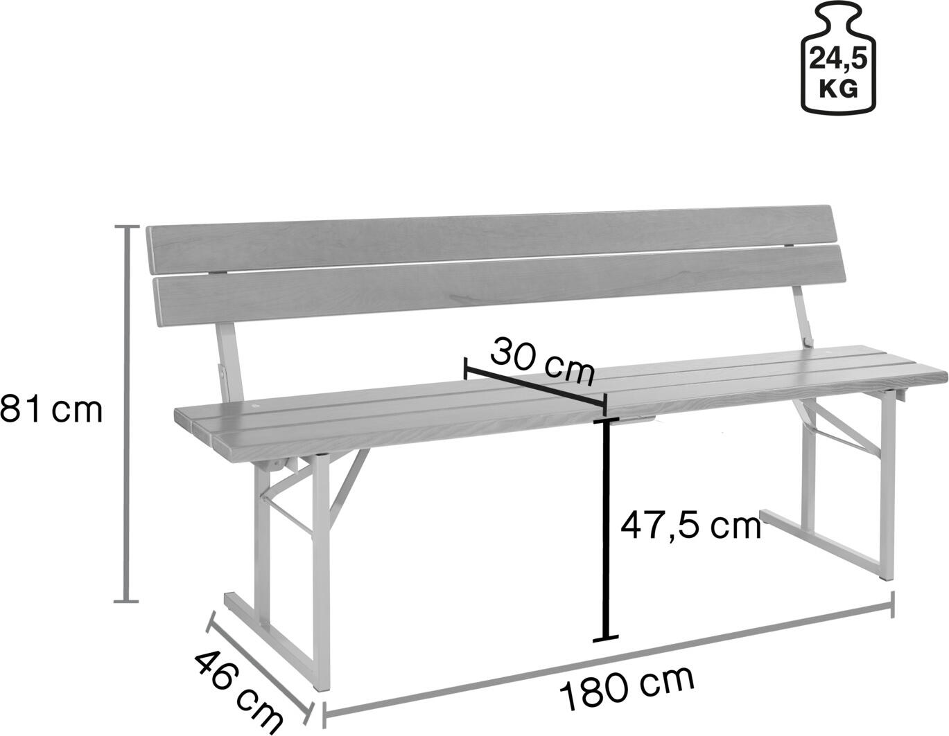 Banca de exterior cu spatar VEGA LUSINI Expose, lemn de frasin laminat si cadru din otel vopsit electrostatic, pliabila, 180x46x81 cm