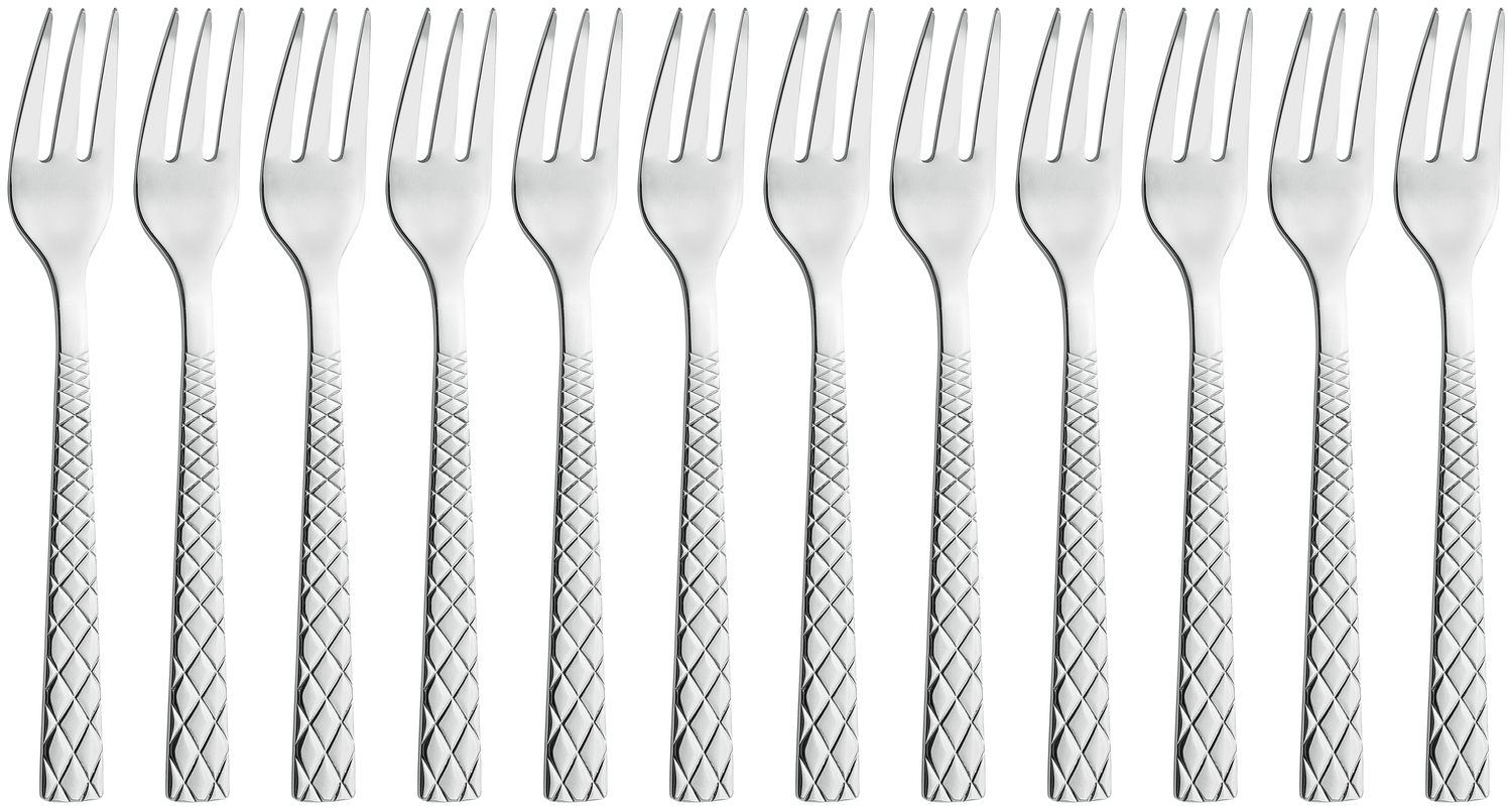 VEGA Brilio Cake Fork Set, 18/10 Chrome-Nickel Stainless Steel, Mirror Polished, Diamond-Shaped Relief Handle, 15.8 cm, Silver