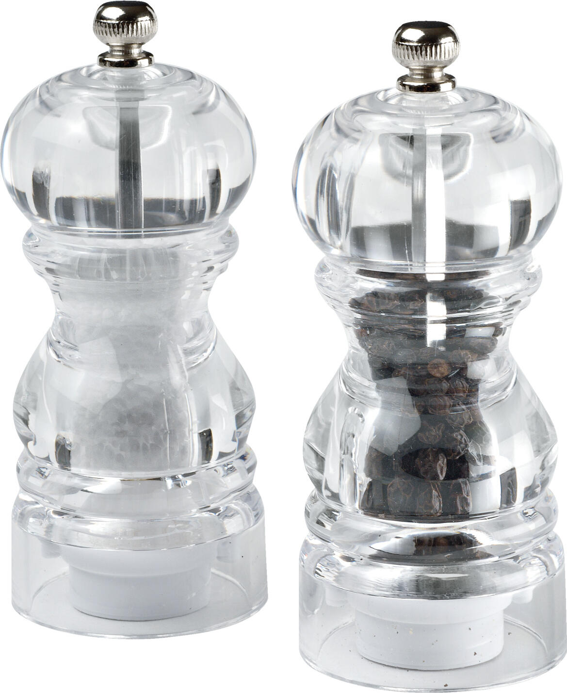 PULSIVA LUSINI Solutions GmbH Salt/pepper mill Menzo Salz-/Pfeffermühle Menzo Salt/pepper mill Menzo; 5.5x12.5 cm (ØxH); transparent Salz-/Pfeffermühle Menzo; 5.5x12.5 cm (ØxH); transparent Acrylic salt/pepper mill. The grinder of the salt/pepper mills is made of ceramic. The degree of grinding can be regulated by the screw on the knob. Salz-/Pfeffermühle aus Acryl. Das Mahlwerk der Salz-/Pfeffermühlen ist aus Keramik. Der Mahlgrad lässt sich über die Schraube am Drehknauf regulieren.