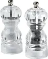 Pulsiva Menzo Salt and Pepper Mill, Acrylic Body, Ceramic Grinder, Adjustable Grinding Degree, Transparent, 5.5 x 12.5 cm