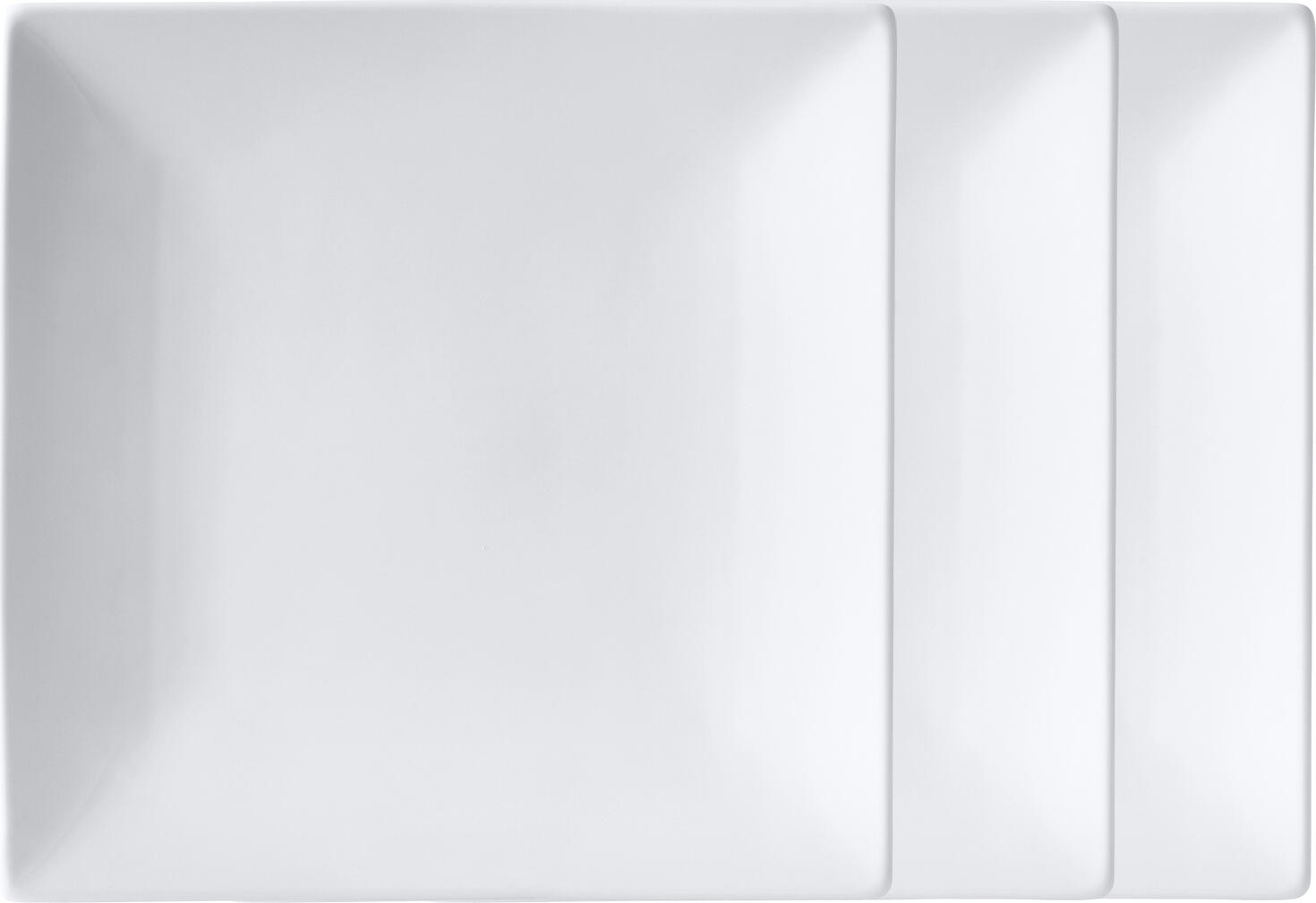 Pulsiva Jandra Square Porcelain Plate, White, 25.5 x 25.5 x 3.4 cm, Rimless Large Mirror Surface, Dishwasher and Microwave Safe