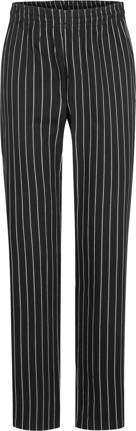 PULSIVA LUSINI Solutions GmbH Men's chef trousers Nick Herrenkochhose Nick Men's chef trousers Nick; Size 46; black/white Herrenkochhose Nick; Kleidergröße 46; schwarz/weiß 100 % cotton. 245 g/m². 60 °C wash. Comfortable, practical men's chef trousers in a cool striped look. High wearing comfort due to easy-care and durable material. Back with two patch pockets, two side pockets, flexible elastic waistband with internal cord for optimum width adjustment. Comfortable, straight cut. Inside leg length: 83.5 cm for size 50. 100 % Baumwolle. 245 g/m². 60°-Wäsche. Bequeme, praktische Herrenkochhose im coolen Streifen-Look. Hoher Tragekomfort durch pflegeleichtes und strapazierfähiges Material. Rückenteil mit zwei aufgesetzten Taschen, zwei seitliche Eingriffstaschen, flexibler Gummibund mit innenliegender Kordel zur optimalen Weitenregulierung. Komfortabler, gerader Schnitt. Innenbeinlänge: 83,5 cm in Gr 50