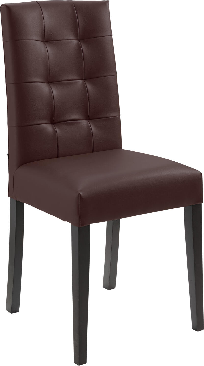 VEGA LUSINI Solutions GmbH Chair Newham Polsterstuhl Newham Chair Newham; 45x56x96 cm (WxDxH); seat brown, base wenge; 2 piece / pack Polsterstuhl Newham; 45x56x96 cm (BxTxH); Sitz braun, Gestell wenge; 2 Stück / Pack Elegant upholstered chair with solid beech legs and imitation leather upholstery. Attractive topstitching on the backrest. Fire retardant cover. Only suitable for indoor use. Delivery is assembled. Eleganter Polsterstuhl mit massiven Buchenbeinen und Kunstlederbezug. Attraktive Absteppungen an der Rückenlehne. Feuerhemmender Bezug. Nur für den Innenbereich geeignet. Lieferung erfolgt montiert.
