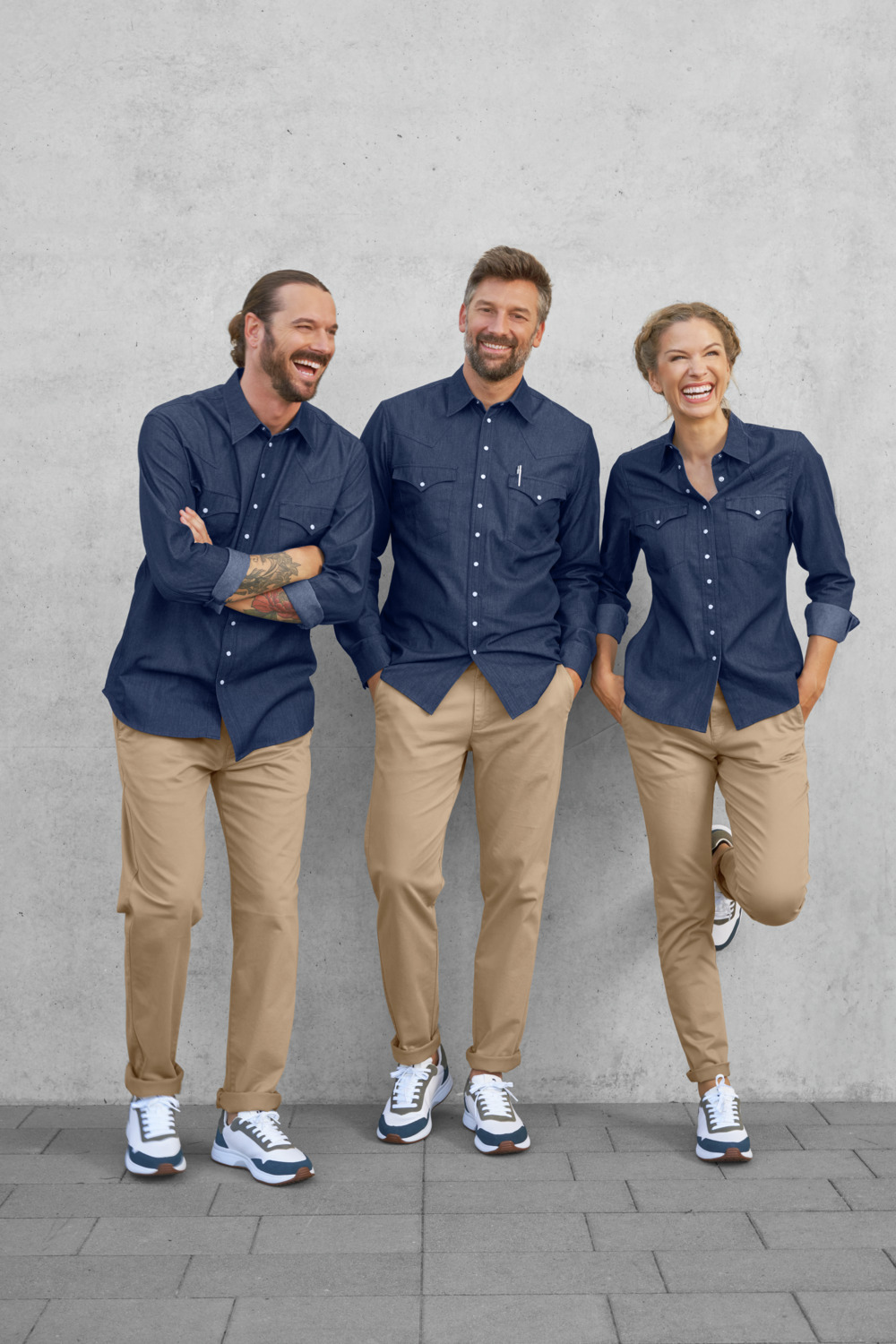 JOBELINE Ryan Men's Slim Fit Western Denim Shirt, Size 41/42, Long Sleeve Cotton-Polyester Blend with Press Studs and Breast Pockets