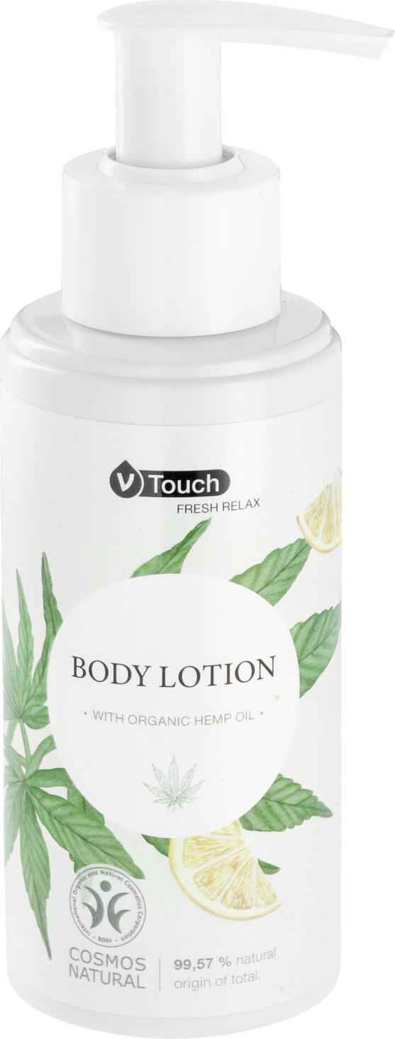V-Touch LUSINI Solutions GmbH Hotel body lotion Fresh Relax pump dispenser Hotel Bodylotion Fresh Relax Pumpspender Hotel body lotion Fresh Relax pump dispenser; 140 ml; cream white; 6 piece / pack Hotel Bodylotion Fresh Relax Pumpspender; 140 ml; cremeweiß; 6 Stück / Pack Moisturising and quickly absorbed body lotion V-Touch Fresh Relax. Certified natural cosmetics with guaranteed genuine hemp oil and a hint of lemon oil for a fresh fragrance. The special composition of hemp oil (Cannabis sativa) with many polyunsaturated fatty acids intensively nourishes the skin. Hemp soothes the skin, provides it with valuable nutrients and creates a pleasant feeling of well-being. Intensively cares for dry and stressed skin and creates a pleasant feeling on the skin. The practical pump dispenser can be refilled easily and flexibly. Dermatologically tested and pH-neutral! The body lotion complements the V-Touch Organic Relax hotel cosmetics range, order the matching V-Touch Organic Relax bath/shower gel at the same time. The pump dispenser is made from 100% recycled material and is refillable. Contents: 140 ml or 240 ml pump dispenser. Your own label from 200 pieces. Do not use for children under 3 years! Do not get in eyes and do not apply undiluted to mucous membranes! Discontinue use immediately if skin irritation occurs! Rückfettende und schnell einziehende Körperlotion V-Touch Fresh Relax. Zertifizierte Naturkosmetik mit garantiert echtem Hanföl und  ein Hauch Zitronenöl, dies sorgt für eine frische Duftnote. Die besondere Zusammensetzung des Hanföls (Cannabis sativa) mit vielen mehrfach ungesättigten Fettsäuren pflegt die Haut intensiv. Hanf beruhigt die Haut, versorgt sie mit wertvollen Nährstoffen und schafft ein angenehmes Wohlgefühl. Pflegt trockene und strapazierte Haut intensiv und schafft ein angenehmes Hautgefühl. Der praktische Pumpspender lässt sich einfach und flexibel nachfüllen. Dermatologisch getestet und pH-neutral! Die Bodylotion ergänzt die Hotelkosmetikserie V-Touch Organic Relax, passendes Bade-/Duschgel V-Touch Organic Relax  gleich mitbestellen. Der Pumpspender ist aus 100 % recyceltem Material und nachfüllbaren. Inhalt: 140 ml oder 240 ml Pumpspender. Ihr eigenes Etikett schon ab 200 Stück Nicht für Kinder unter 3 Jahren verwenden! Nicht in die Augen und unverdünnt nicht auf Schleimhäute bringen! Bei etwaigem Auftreten von Hautreizungen sofort absetzen!