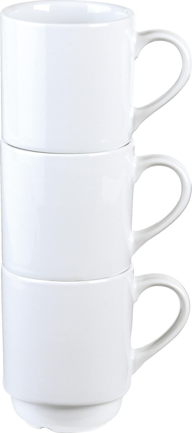 PULSIVA Yari Coffee Mug, White Porcelain, 250ml, Stackable with Handle and Integrated Condensation Drain Gutter, Microwave and Dishwasher Safe