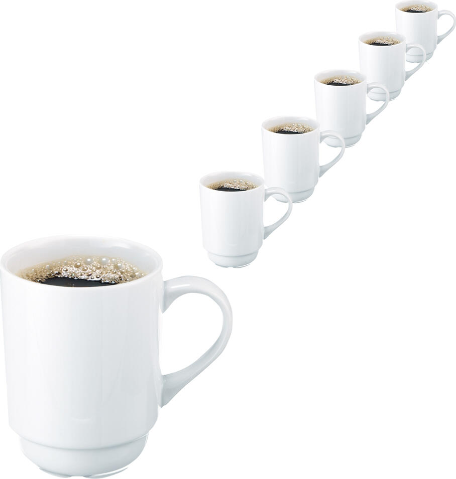 PULSIVA Yari Coffee Mug, White Porcelain, 250ml, Stackable with Handle and Integrated Condensation Drain Gutter, Microwave and Dishwasher Safe
