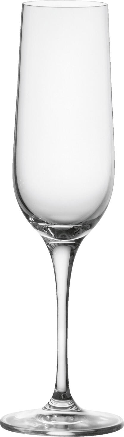 VEGA LUSINI Solutions GmbH Champagne glass Chateau with filling line Sektglas Chateau mit Eichstrich Champagne glass Chateau with filling line; 180 ml, 4.3x21.9 cm (ØxH); transparent; 0.1 l Filling line, 6 piece / pack Sektglas Chateau mit Eichstrich; 180 ml, 4.3x21.9 cm (ØxH); transparent; 0.1 l Eichstrich, 6 Stück / Pack Chateau champagne glass with calibration mark - elegant shape for sparkling enjoyment The Chateau champagne glass with calibration mark combines stylish design with high functionality. The slender, tulip-shaped glass supports the fine perlage and preserves the lively freshness of sparkling wine and champagne. Made from high-quality crystal glass, it offers brilliant clarity, pleasant drinking comfort and exceptional robustness. Thanks to the calibration mark, it is perfect for professional use in the catering and hotel industry - dishwasher-safe, durable and beautifully shaped. Sektglas Chateau mit Eichstrich – elegante Form für prickelnden Genuss Das Sektglas Chateau mit Eichstrich vereint stilvolles Design mit hoher Funktionalität. Die schlanke, tulpenförmige Glasform unterstützt die feine Perlage und bewahrt die lebendige Frische von Sekt und Champagner. Gefertigt aus hochwertigem Kristallglas bietet es brillante Klarheit, angenehmen Trinkkomfort und außergewöhnliche Robustheit. Dank Eichstrich ist es perfekt für den professionellen Einsatz in Gastronomie und Hotellerie – spülmaschinenfest, langlebig und formschön.