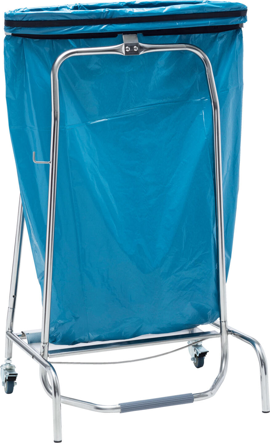 PULSIVA LUSINI Solutions GmbH Bin bag holder Müllsack-Halter Bin bag holder; 59x43x96 cm (LxWxH); silver Müllsack-Halter; 59x43x96 cm (LxBxH); silber Made of 18/10 chrome-nickel stainless steel. Suitable for trash bags up to 120 liters or 110x70 cm. Trash bag fixing by rubber lip (55 cm width), distance between rubber lip and floor plate 82 cm. Müllsack-Halter aus 18/10 Chrom-Nickel-Edelstahl, rostfrei. Mit Pedal. Geeignet für Müllbeutel bis 120 Liter bzw. 110x70 cm. Müllbeutelfixierung durch Gummilippe (55 cm breit), Abstand zwischen Gummilippe und Bodenblech 82 cm.