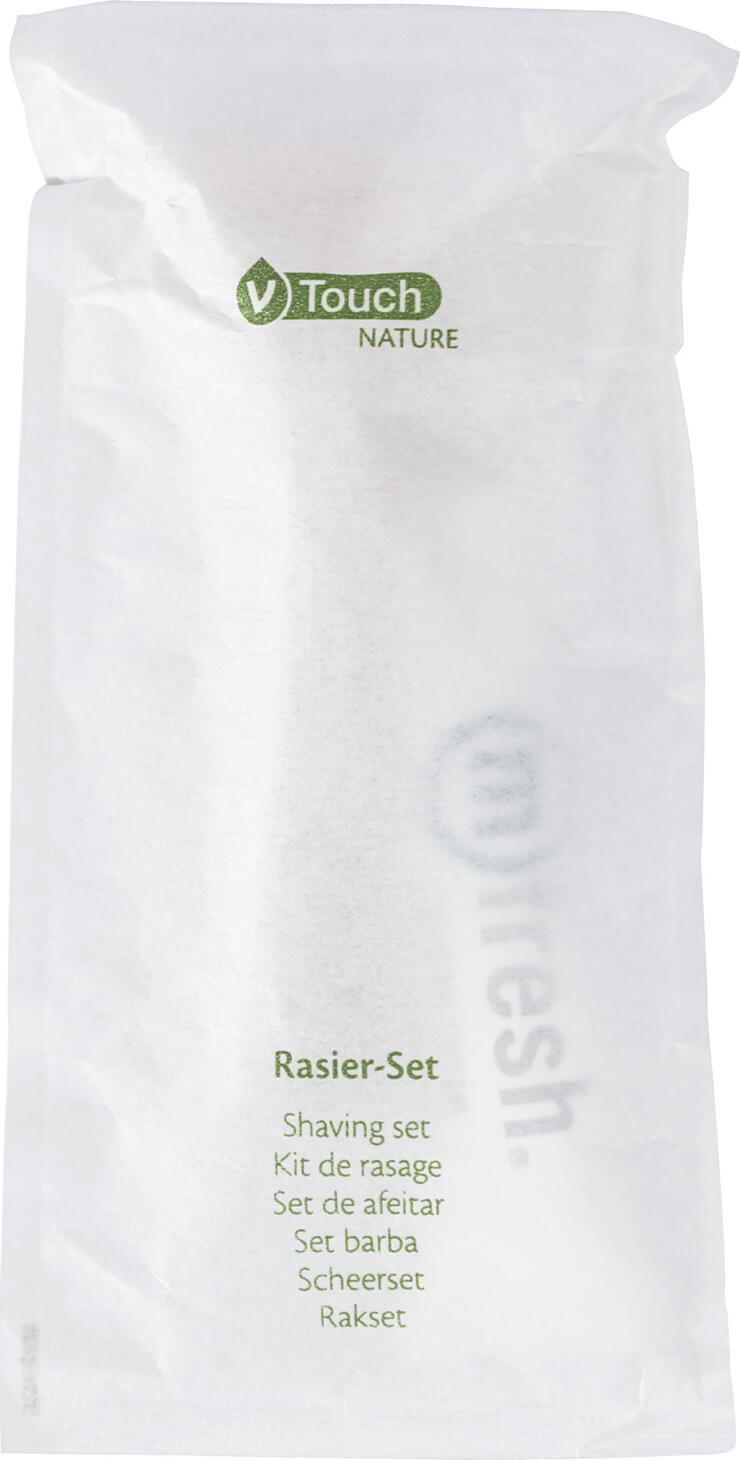 Set de Barsierit Hotelar V-Touch Nature cu Brici Biodegradabil din Materii Prime Vegetale cu 2 Lame si Crema de Barsierit m fresh Calmanta