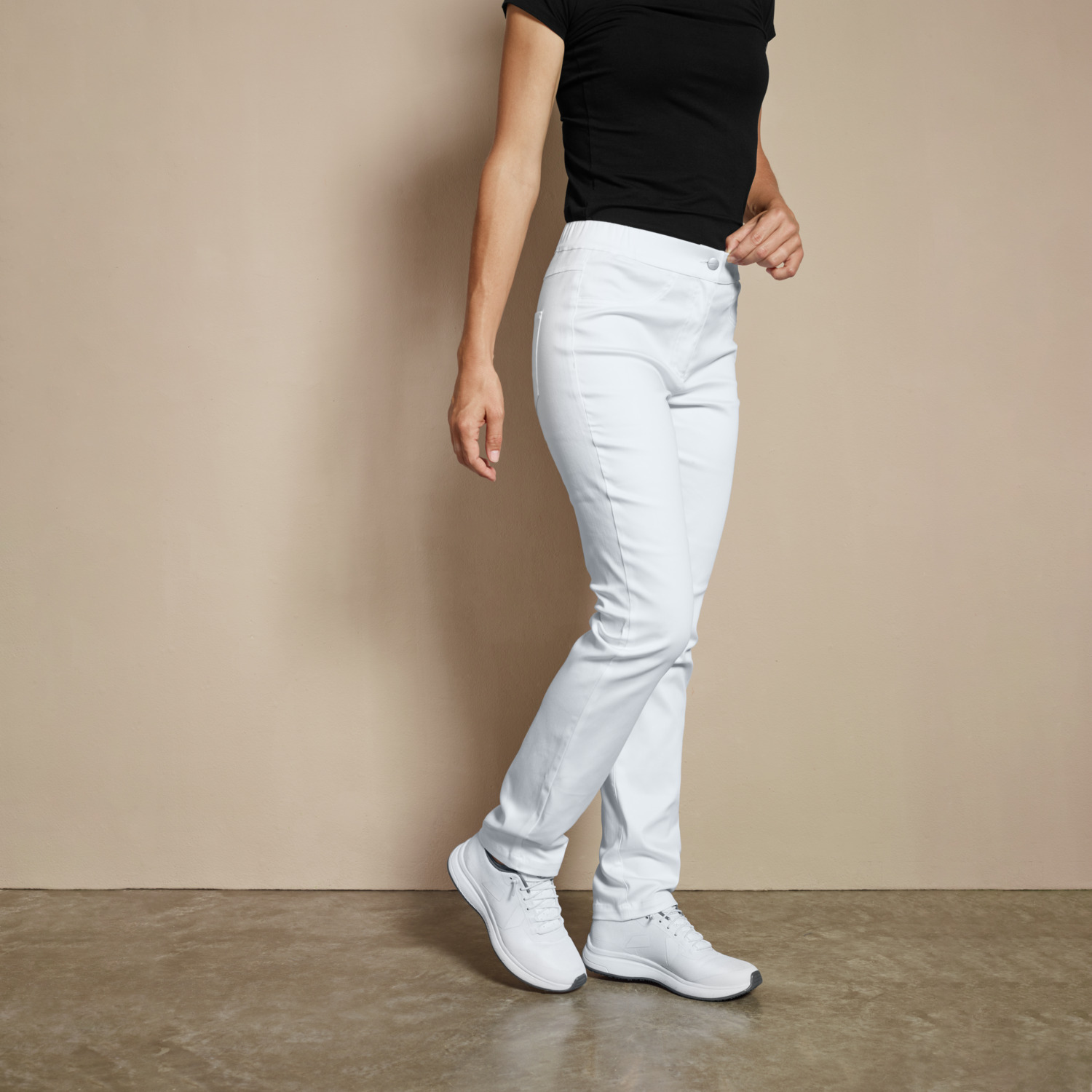 Pantaloni lungi Jobeline Ellie pentru femei, croiala ajustata, amestec bumbac cu elastan, talie cu insertii elastice, certificare OEKO-TEX Standard 100