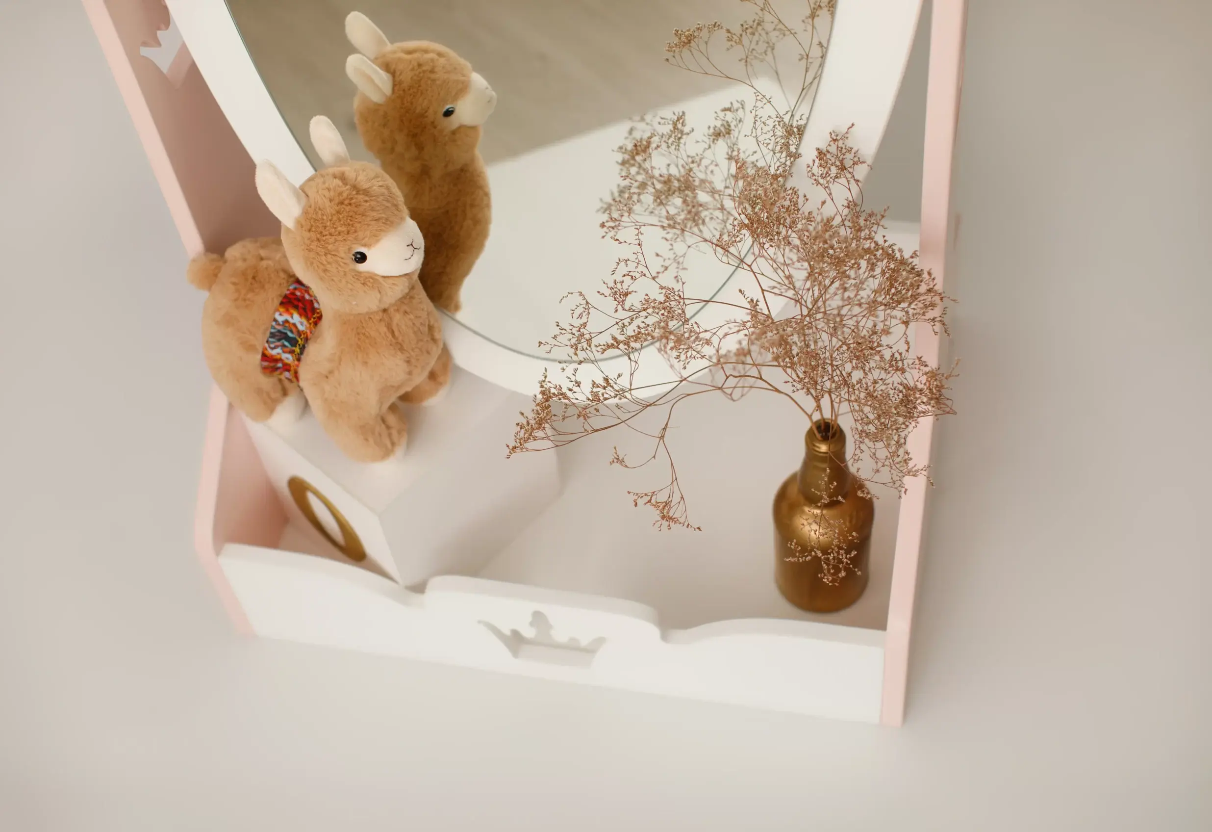 Timberkids Children's Crown Mirror with Toy Storage, MDF and Plywood, Eco Water-Based Paint, 60x45x130 cm, Handmade