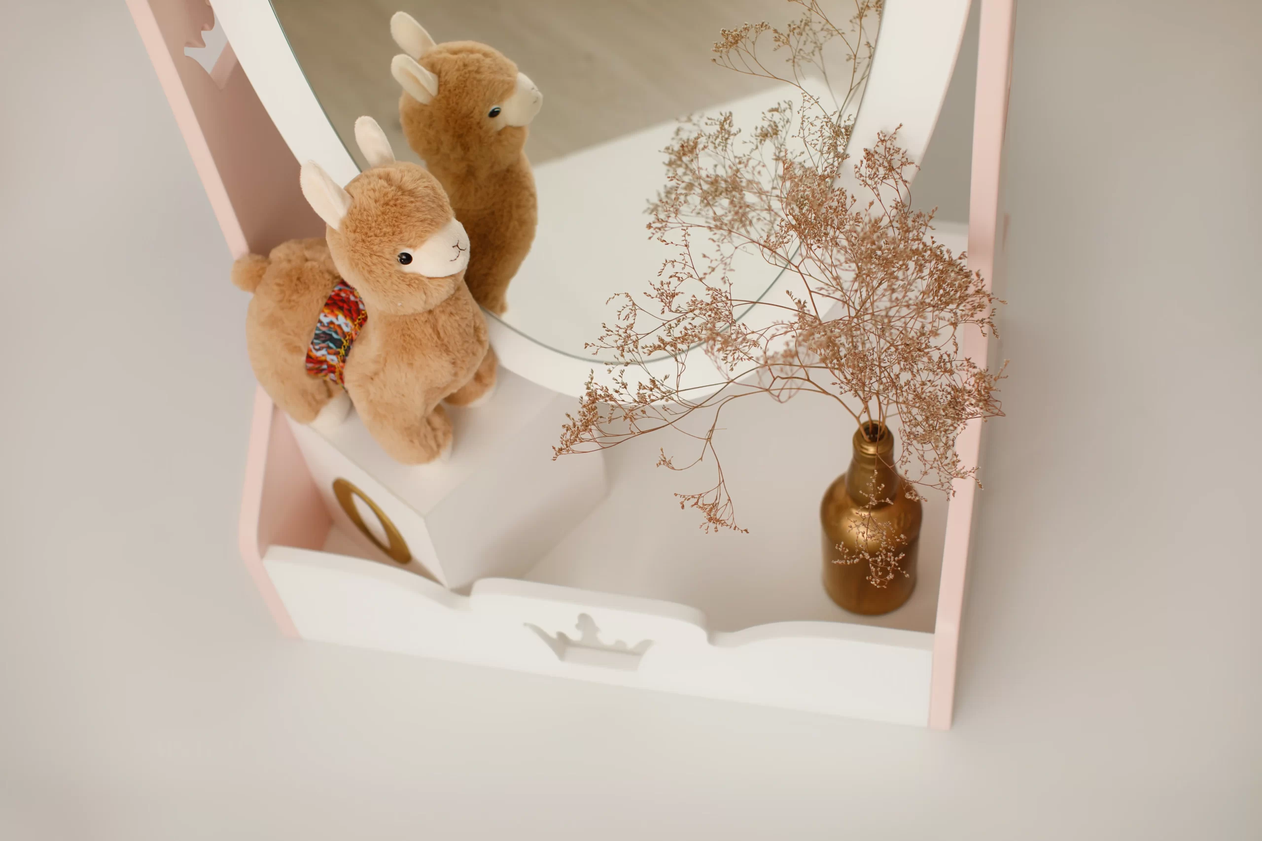 Timberkids Children's Crown Mirror with Toy Storage, MDF and Plywood, Eco Water-Based Paint, 60x45x130 cm, Handmade