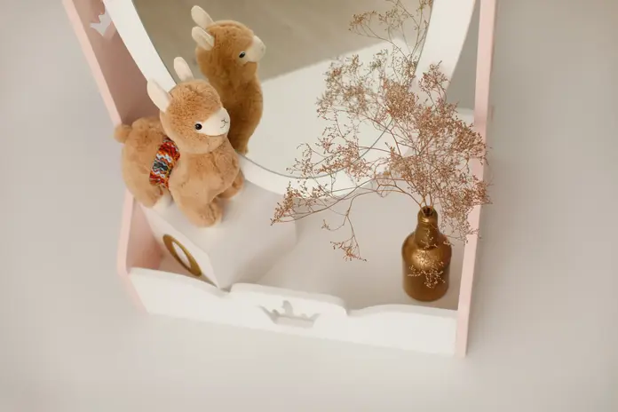 Timberkids Children's Crown Mirror with Toy Storage, MDF and Plywood, Eco Water-Based Paint, 60x45x130 cm, Handmade