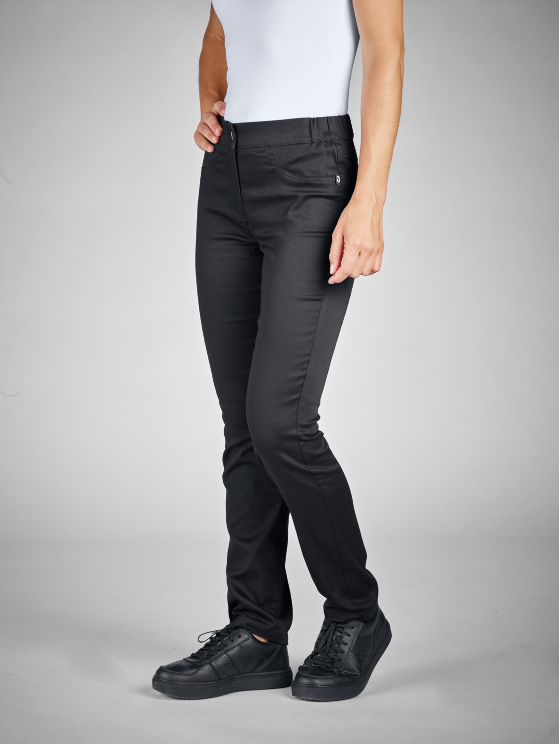 Jobeline Ellie Women's Long Trousers, Black, Size 50, Cotton-Polyester-Elastane Blend, Fitted Cut, Elasticated Waistband, OEKO-TEX Standard 100 Certified