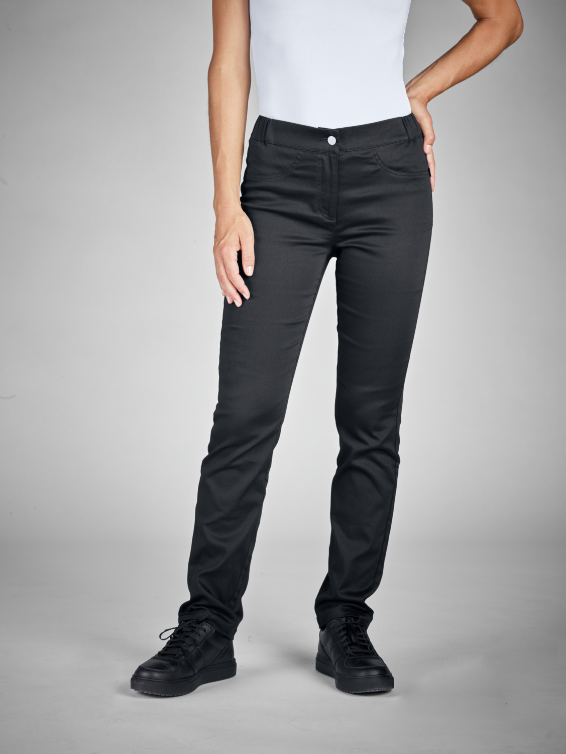 Jobeline Ellie Women's Long Trousers, Black, Size 50, Cotton-Polyester-Elastane Blend, Fitted Cut, Elasticated Waistband, OEKO-TEX Standard 100 Certified