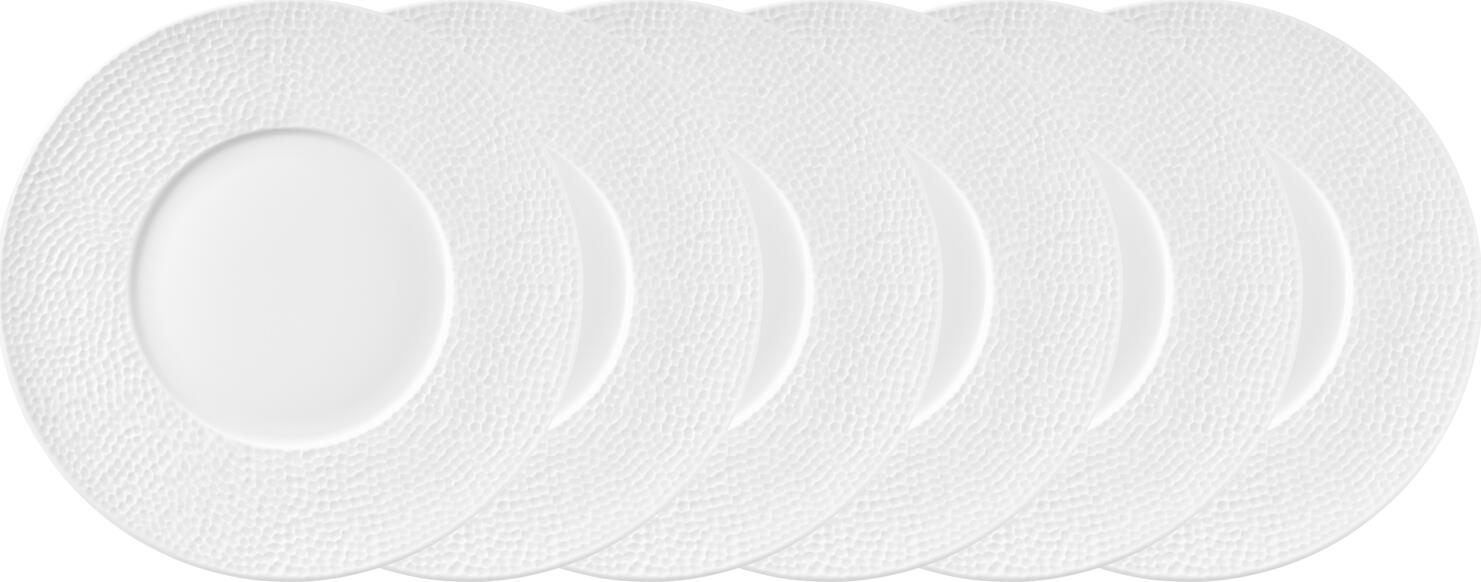 VEGA Pike Flat Dinner Plate, 26.7 cm, White Porcelain with Hammered Relief Design, Dishwasher and Microwave Safe, Round
