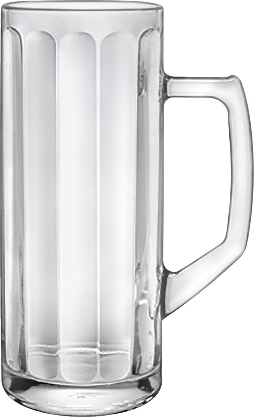 Borgonovo Reno Ottica Beer Mug, 495ml Glass Tankard with 0.5L Filling Line, Vertical Ribbed Design, Heavy Duty Transparent Glass, 17.5cm Height