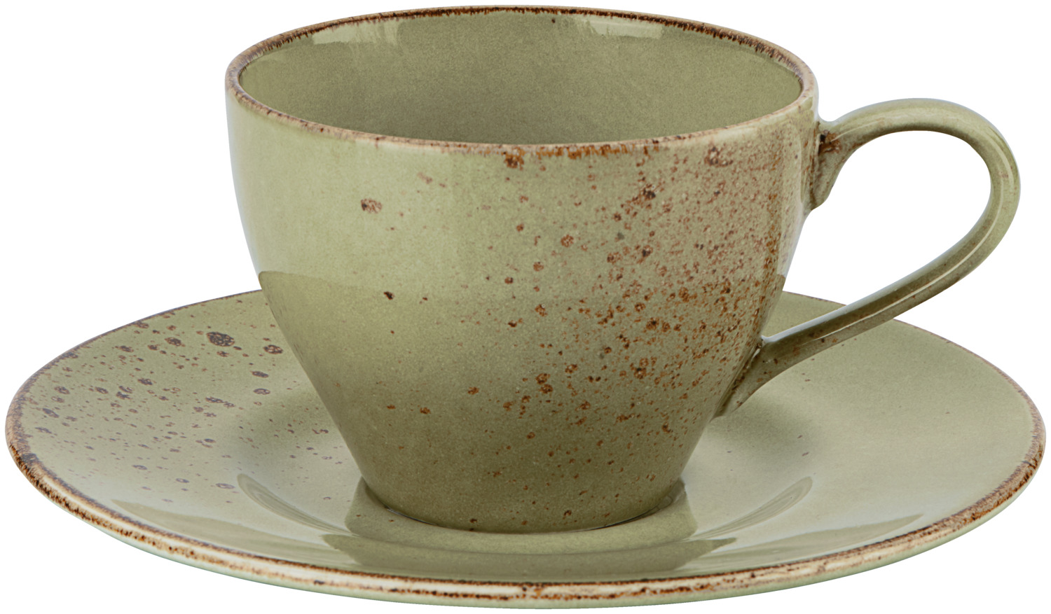 VEGA Palana Coffee Saucers, Basswood Green Colored Stoneware, 16.5 cm Round with Irregular Edges and Speckled Finish, Dishwasher and Microwave Safe, Set of 6