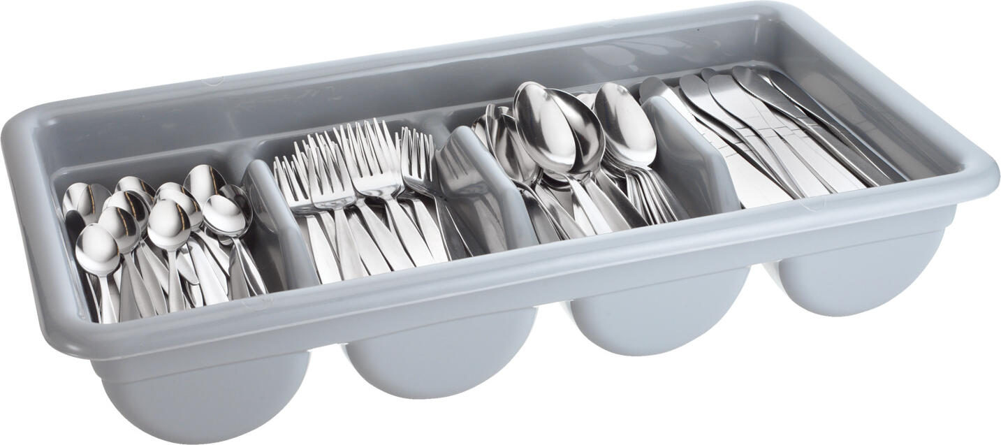 PULSIVA Mulde Cutlery Tray, 4 Compartments, Durable Food-Safe Plastic, Dishwasher Safe, Stackable, 52 x 28.5 x 9.5 cm, Grey