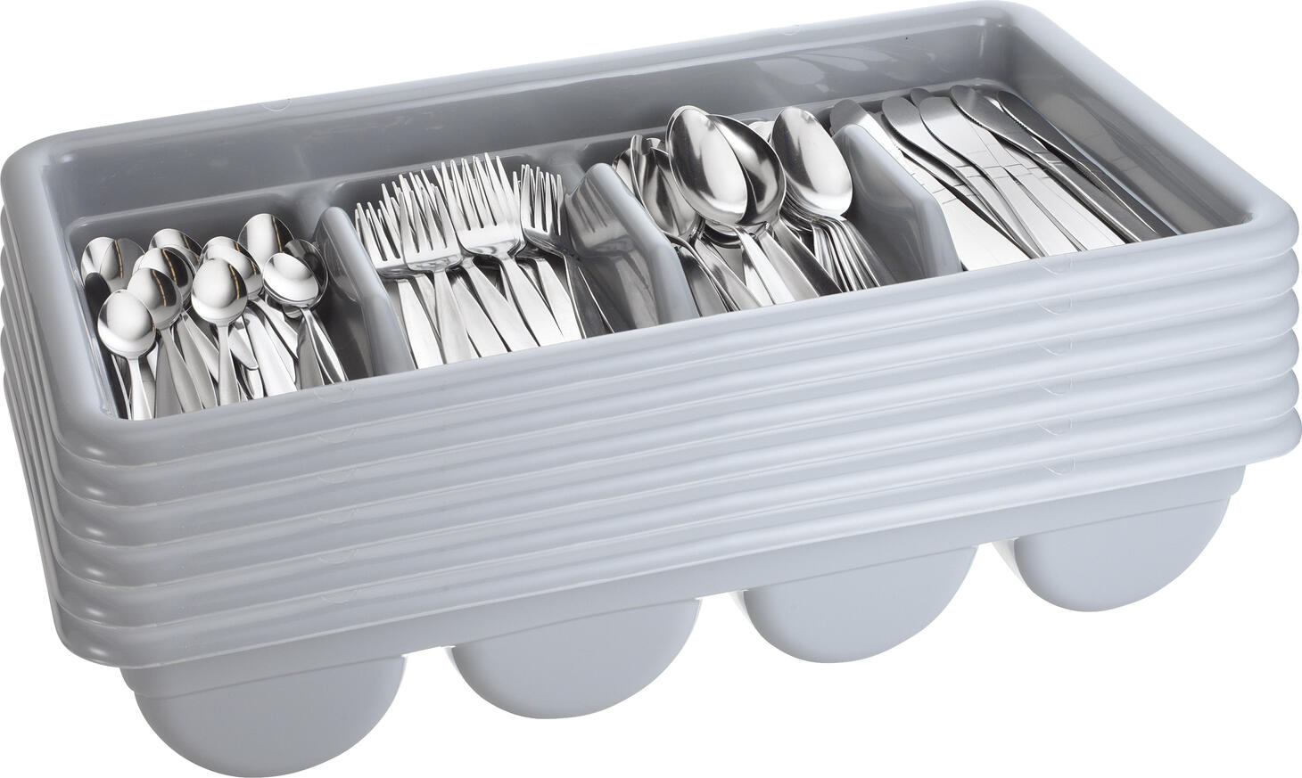 PULSIVA Mulde Cutlery Tray, 4 Compartments, Durable Food-Safe Plastic, Dishwasher Safe, Stackable, 52 x 28.5 x 9.5 cm, Grey