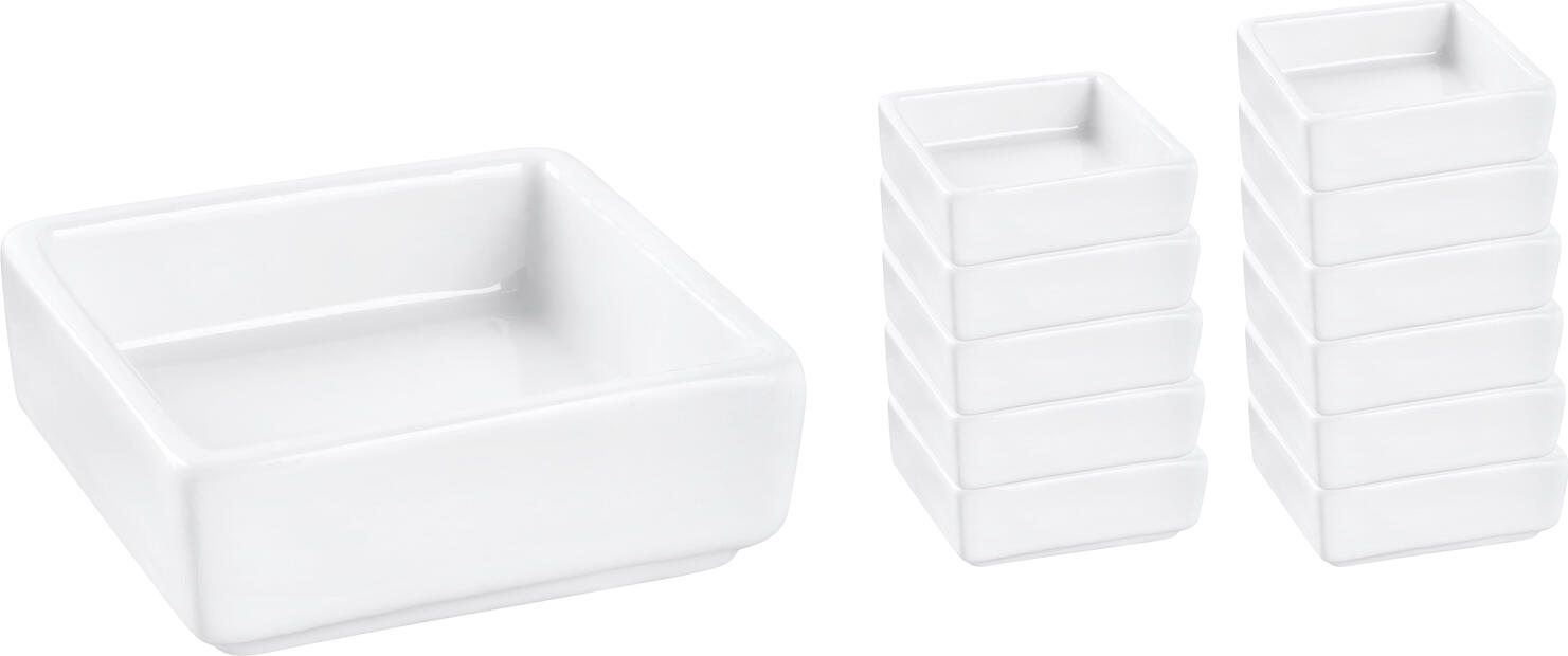 PULSIVA Jill Mini Bowl, White Porcelain, Square Shape, 30 ml, 6.5 x 6.5 x 2.5 cm, Dishwasher and Microwave Safe, Stackable
