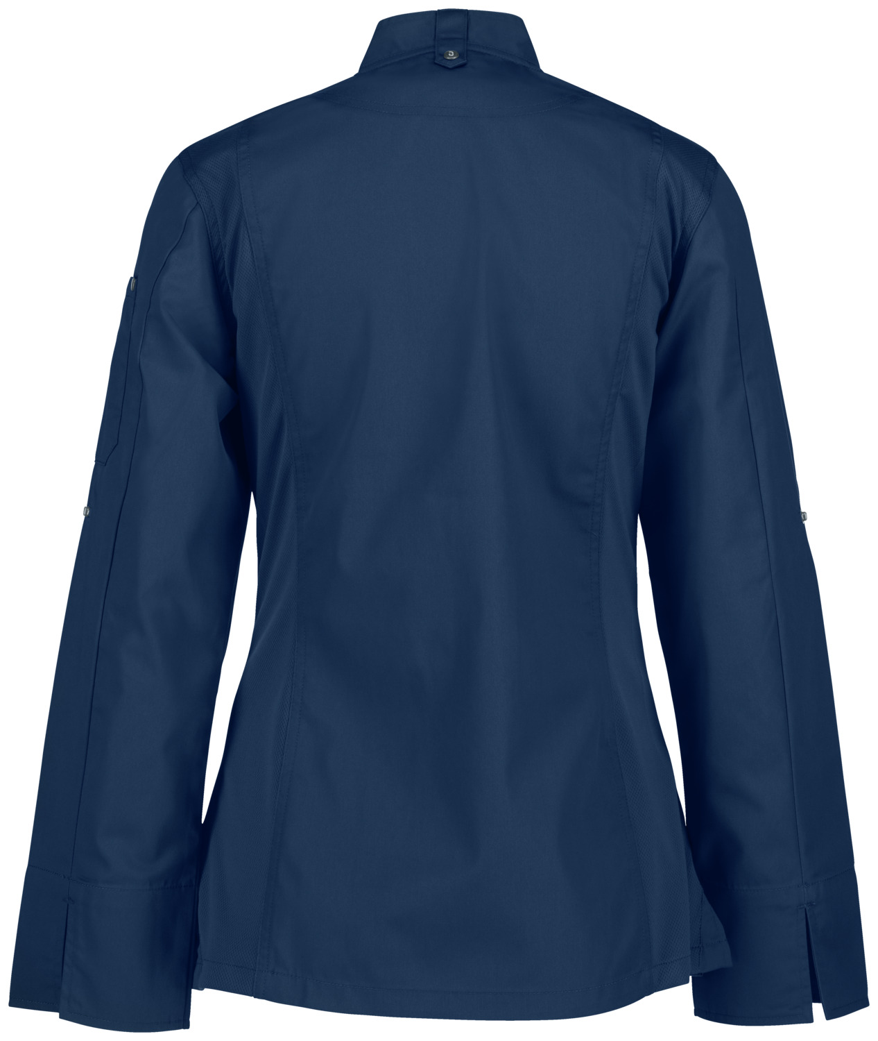 Jobeline Carter Women's Chef Jacket, Long-Sleeved, 65% Polyester 35% Cotton, Navy, Breathable Mesh Inserts, Concealed Snap Placket, OEKO-TEX Standard 100