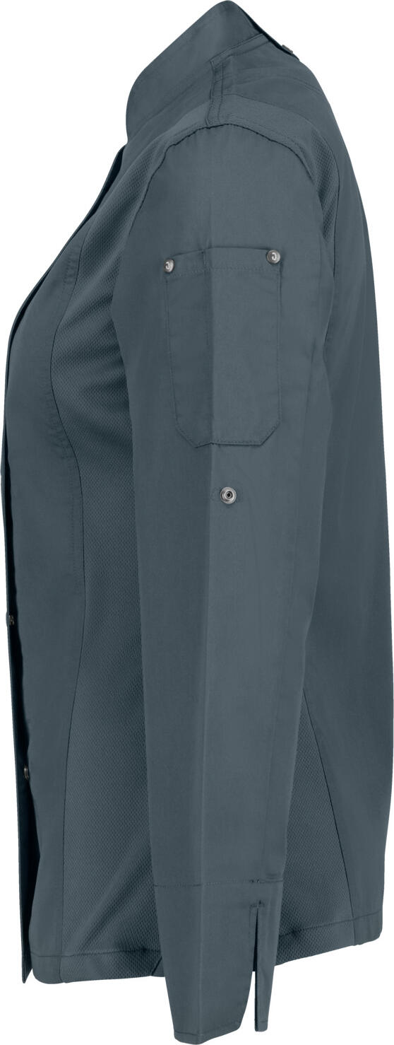 Jobeline Carter Women's Chef Jacket, Long-Sleeved Polyester Cotton Blend, Breathable Mesh Inserts, Roll-up Sleeves, OEKO-TEX Standard 100
